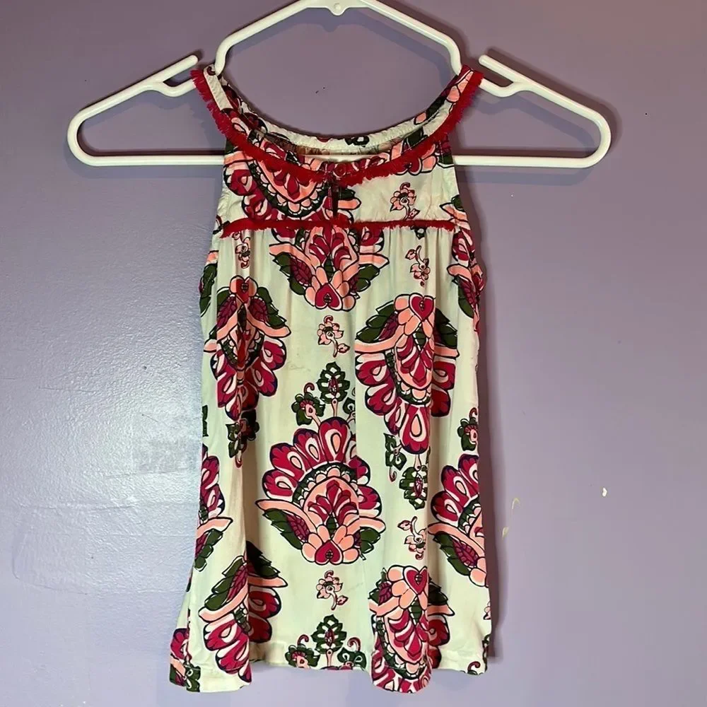 Carter’s Girls Floral Tank Top Magenta Fringe Scoop Neck Size 7 Summer